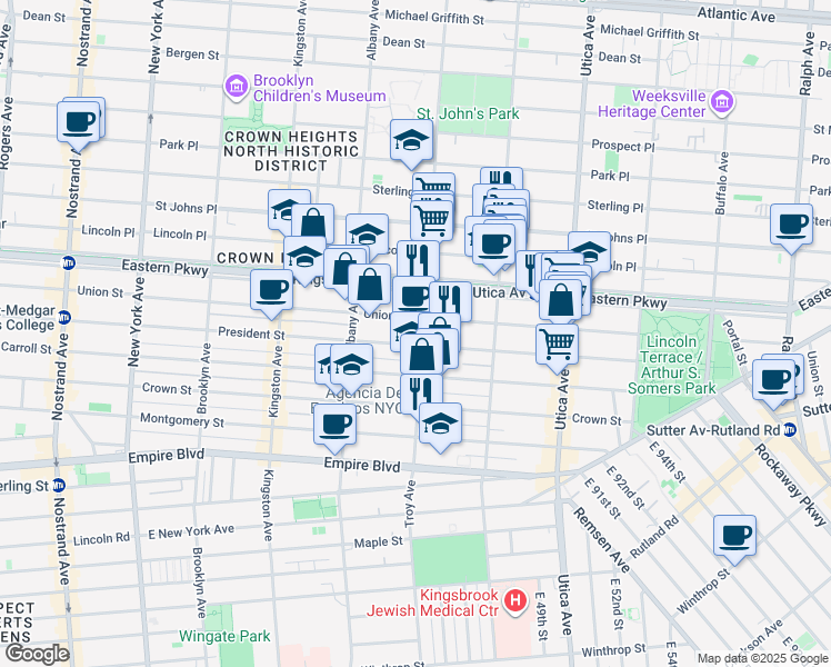 map of restaurants, bars, coffee shops, grocery stores, and more near 307 Troy Avenue in Brooklyn