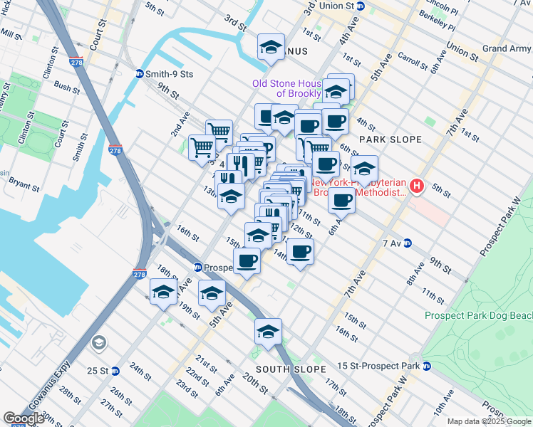 map of restaurants, bars, coffee shops, grocery stores, and more near 246 12th Street in Brooklyn