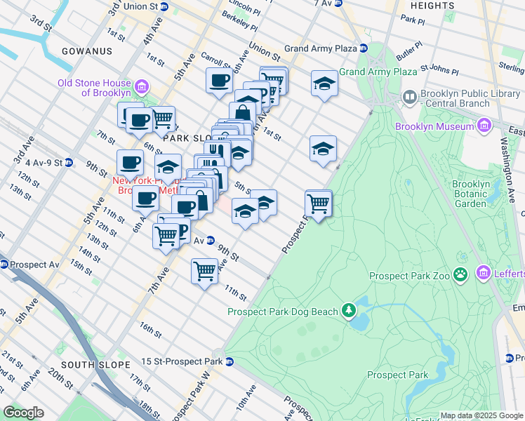 map of restaurants, bars, coffee shops, grocery stores, and more near 550 5th Street in Brooklyn