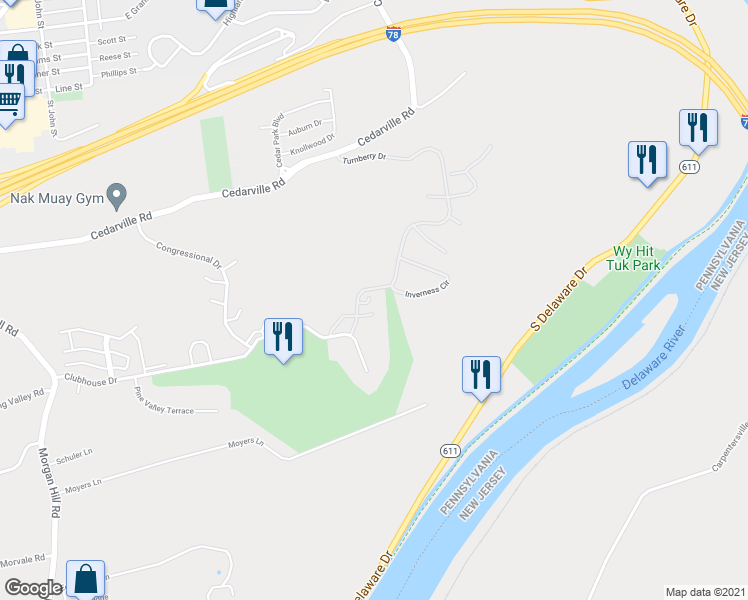 map of restaurants, bars, coffee shops, grocery stores, and more near 226 Merion Lane in Easton