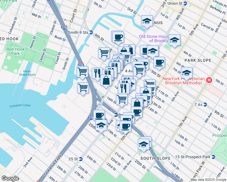map of restaurants, bars, coffee shops, grocery stores, and more near in Brooklyn