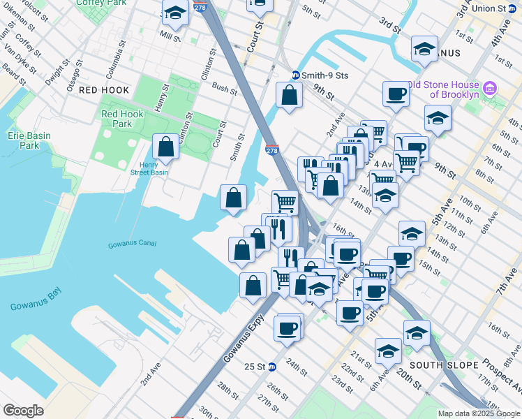 map of restaurants, bars, coffee shops, grocery stores, and more near 4 in Brooklyn