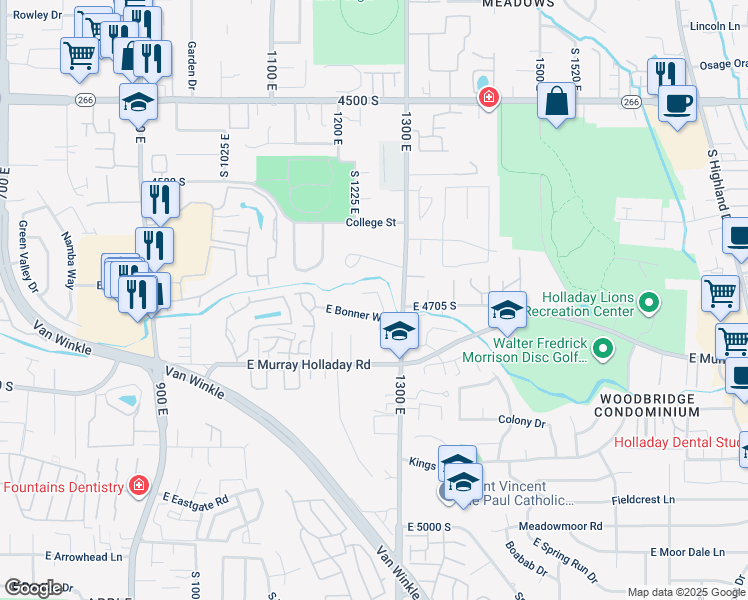 map of restaurants, bars, coffee shops, grocery stores, and more near 4690 Bonner Circle in Millcreek