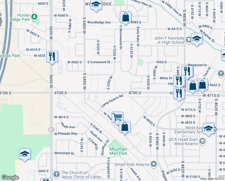 map of restaurants, bars, coffee shops, grocery stores, and more near 4683 South Lemonwood Circle in West Valley City