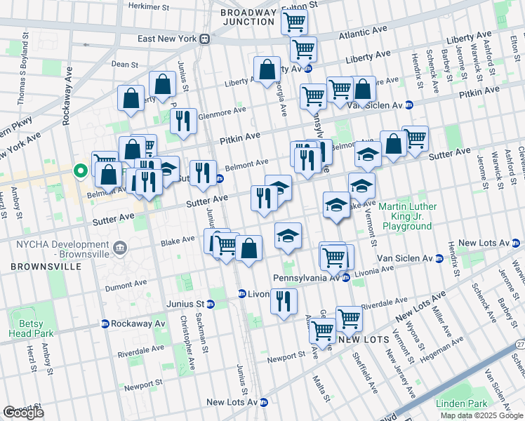 map of restaurants, bars, coffee shops, grocery stores, and more near 322-324 Williams Avenue in Brooklyn