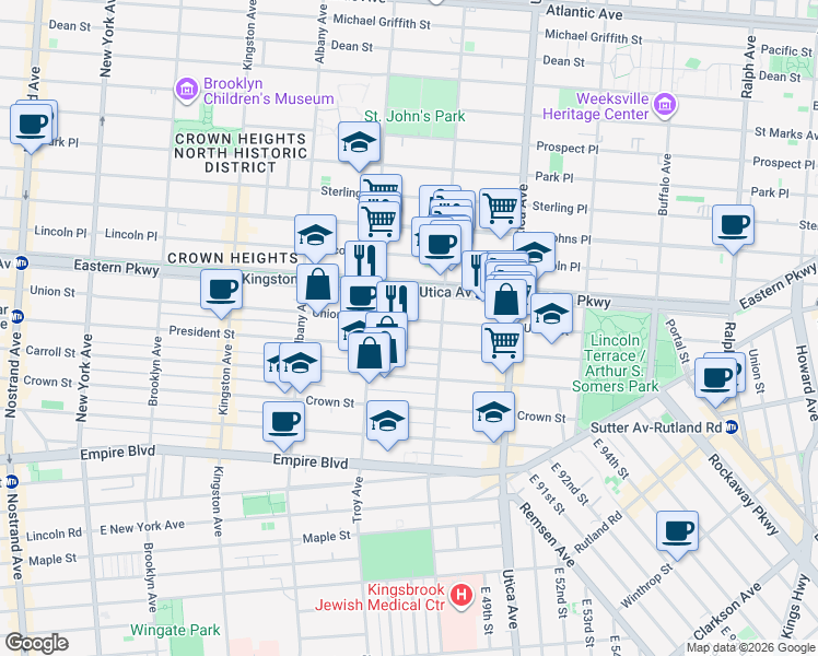 map of restaurants, bars, coffee shops, grocery stores, and more near 1630 Union Street in Brooklyn