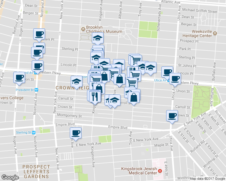 map of restaurants, bars, coffee shops, grocery stores, and more near 1512 Union Street in Brooklyn