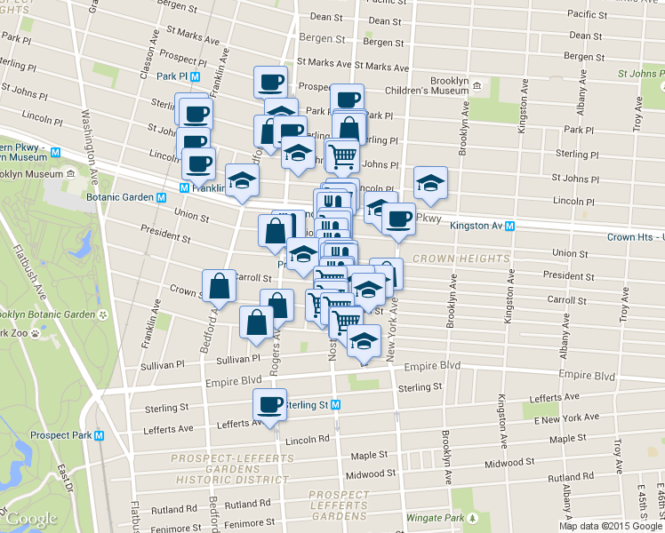map of restaurants, bars, coffee shops, grocery stores, and more near 1180 President Street in Brooklyn