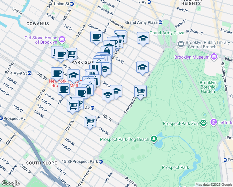 map of restaurants, bars, coffee shops, grocery stores, and more near 550 5th Street in Brooklyn