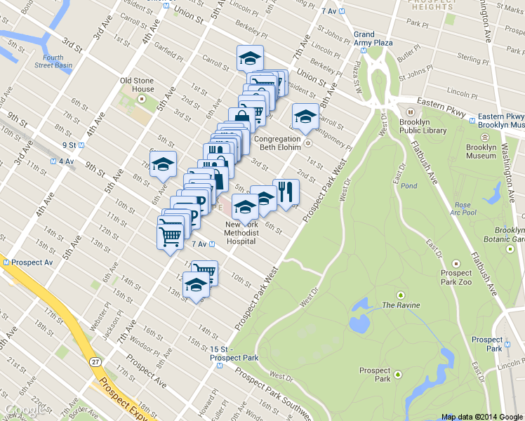map of restaurants, bars, coffee shops, grocery stores, and more near 550 5th Street in Brooklyn
