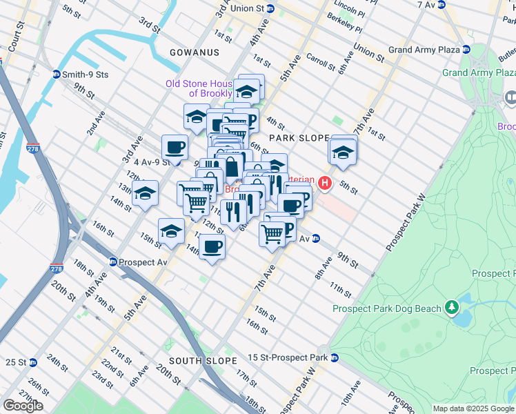 map of restaurants, bars, coffee shops, grocery stores, and more near 378 9th Street in Brooklyn