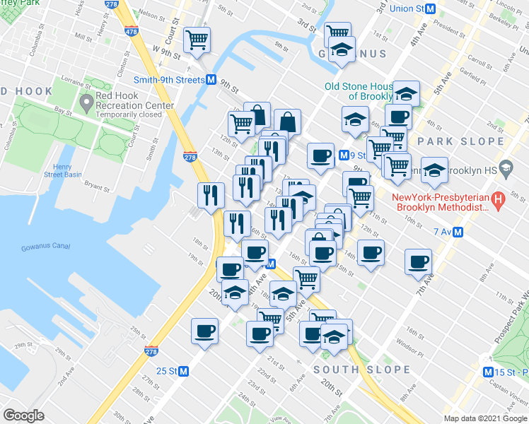 map of restaurants, bars, coffee shops, grocery stores, and more near in Brooklyn