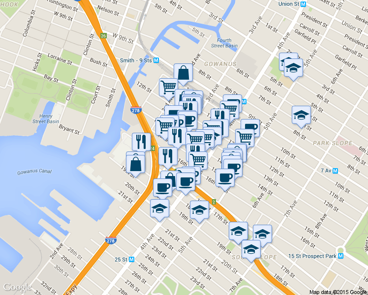 map of restaurants, bars, coffee shops, grocery stores, and more near in Brooklyn