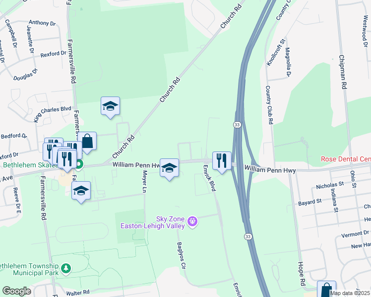 map of restaurants, bars, coffee shops, grocery stores, and more near 6046 William Penn Court in Easton