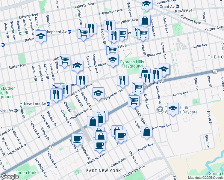 map of restaurants, bars, coffee shops, grocery stores, and more near 454 Milford Street in Brooklyn