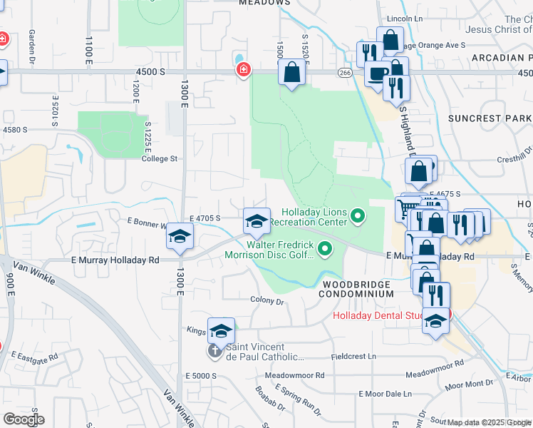 map of restaurants, bars, coffee shops, grocery stores, and more near 1495 East 4705 South in Millcreek