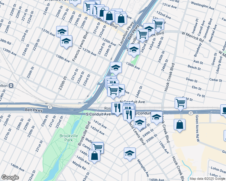 map of restaurants, bars, coffee shops, grocery stores, and more near 13823 Brookville Boulevard in Queens