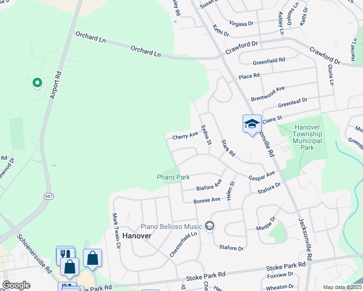 map of restaurants, bars, coffee shops, grocery stores, and more near 1350 Armstrong Road in Bethlehem