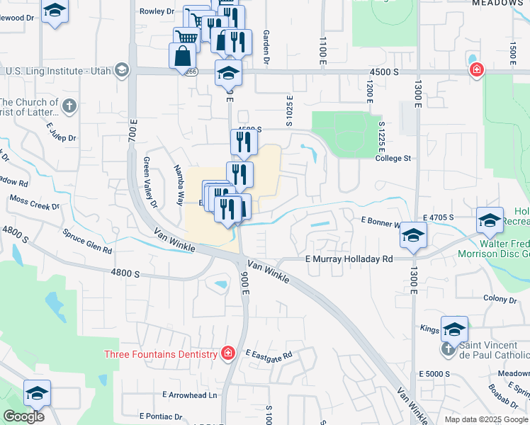 map of restaurants, bars, coffee shops, grocery stores, and more near 1046 Olympus Ridge Cove in Salt Lake City