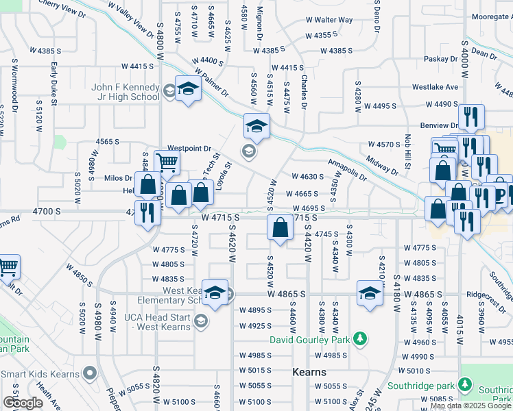map of restaurants, bars, coffee shops, grocery stores, and more near 4524 West 4695 South in West Valley City