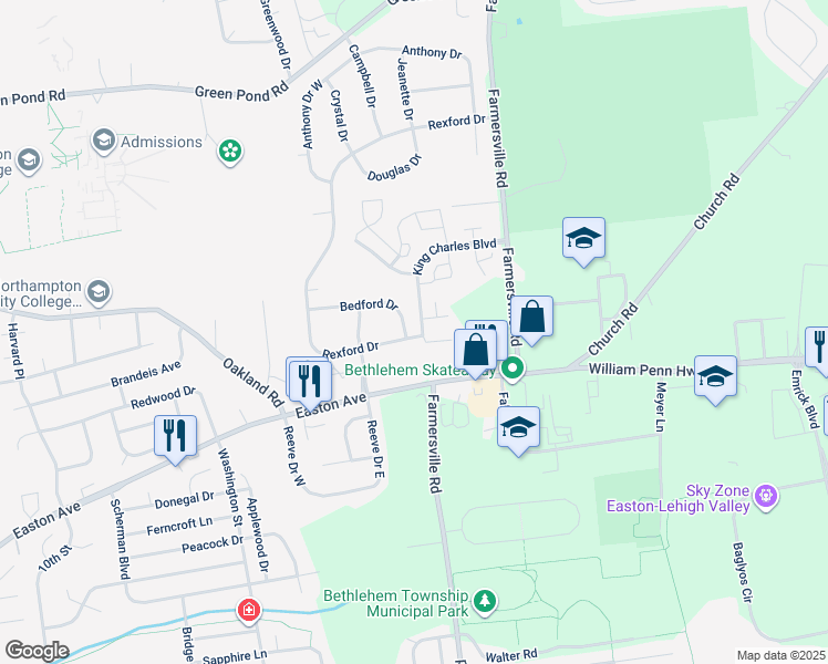 map of restaurants, bars, coffee shops, grocery stores, and more near 101 Empire Court in Bethlehem