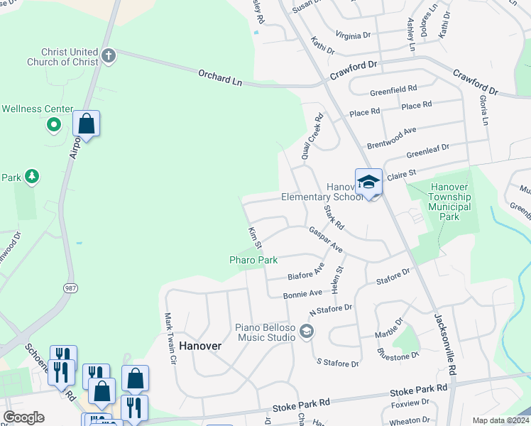 map of restaurants, bars, coffee shops, grocery stores, and more near 1350 Armstrong Road in Bethlehem