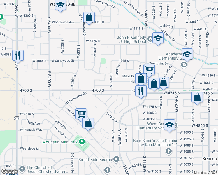 map of restaurants, bars, coffee shops, grocery stores, and more near 5029 West 4680 South in Salt Lake City