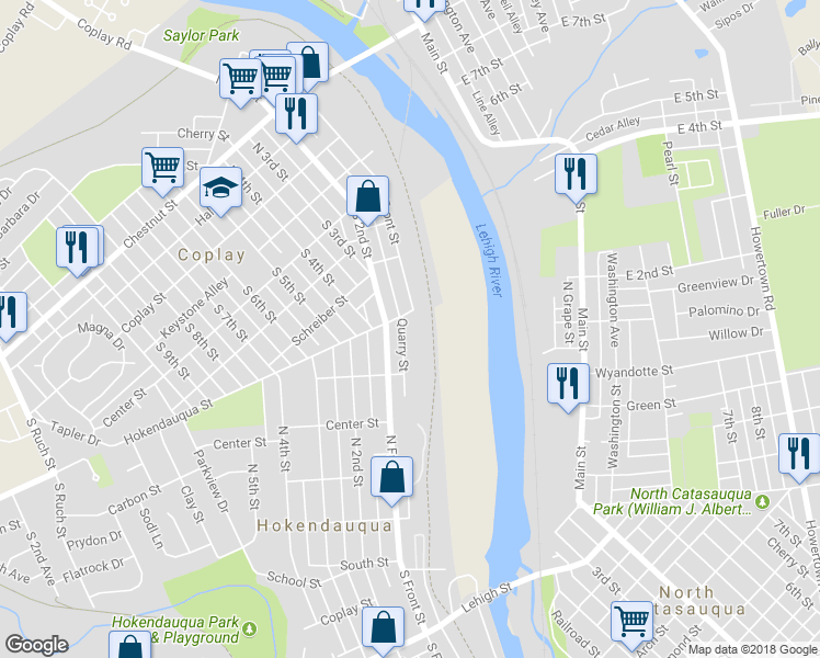 map of restaurants, bars, coffee shops, grocery stores, and more near 3448 Quarry St in Hokendauqua