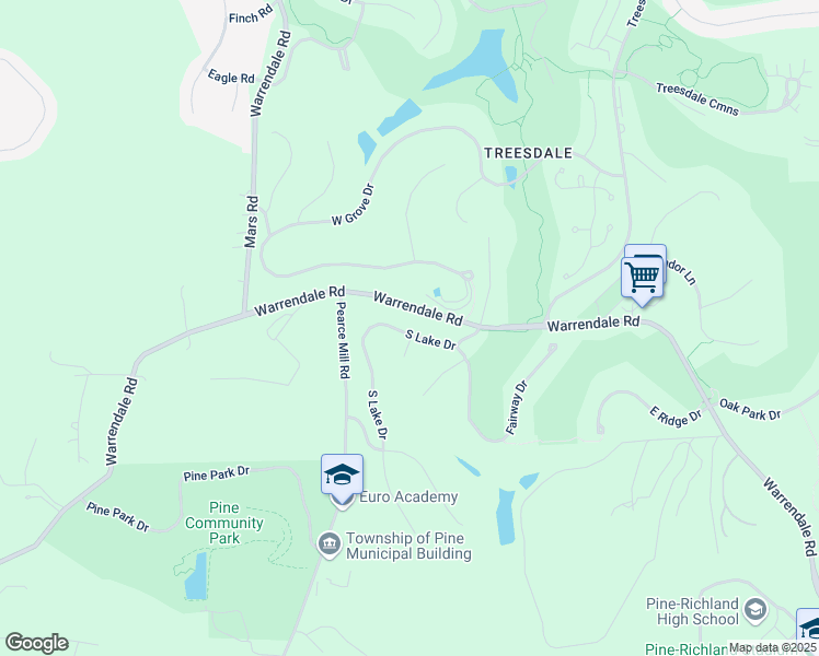 map of restaurants, bars, coffee shops, grocery stores, and more near 1010 South Lake Drive in Gibsonia