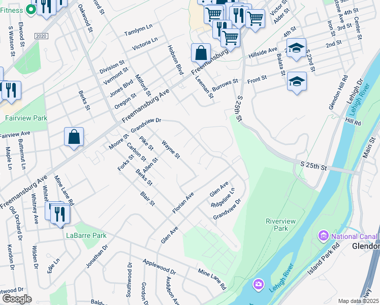 map of restaurants, bars, coffee shops, grocery stores, and more near 24 White Rose Lane in Easton