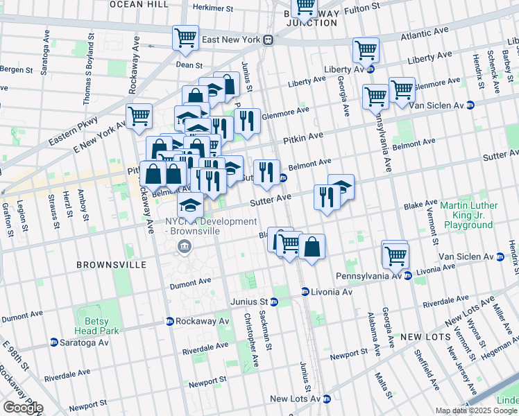 map of restaurants, bars, coffee shops, grocery stores, and more near 259 Powell Street in Brooklyn