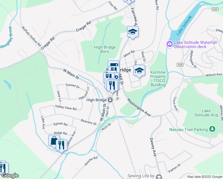 map of restaurants, bars, coffee shops, grocery stores, and more near 33 Main Street in High Bridge