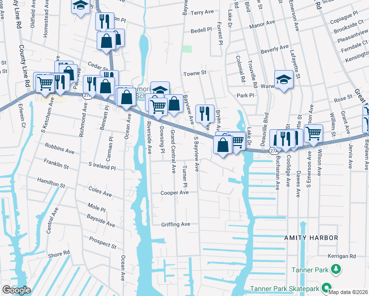 map of restaurants, bars, coffee shops, grocery stores, and more near 6 Edan Ct in Amityville
