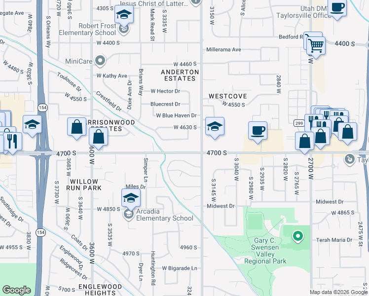 map of restaurants, bars, coffee shops, grocery stores, and more near 3264 West 4700 South in West Valley City
