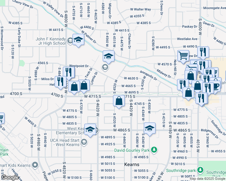 map of restaurants, bars, coffee shops, grocery stores, and more near 4524 W 4695 S in West Valley City