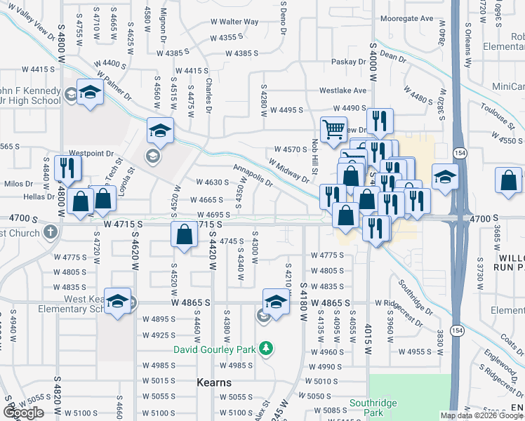map of restaurants, bars, coffee shops, grocery stores, and more near 4686 Vassar Street in Salt Lake City