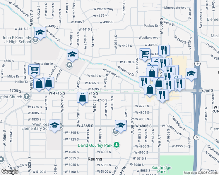 map of restaurants, bars, coffee shops, grocery stores, and more near 4677 South 4350 West in Salt Lake City