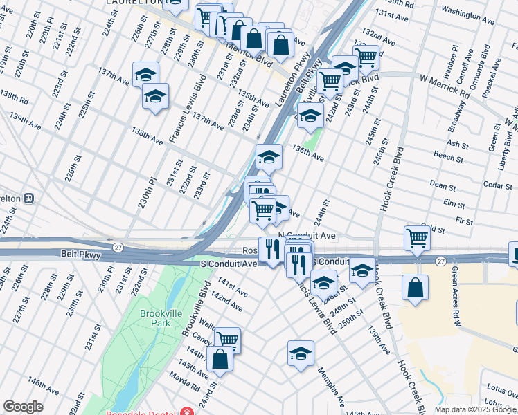 map of restaurants, bars, coffee shops, grocery stores, and more near 13823 Brookville Boulevard in Queens