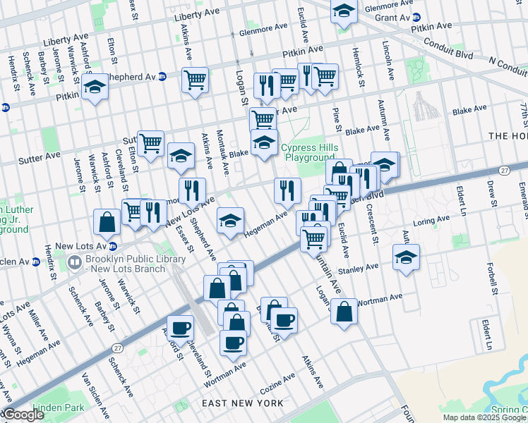 map of restaurants, bars, coffee shops, grocery stores, and more near 454 Milford Street in Brooklyn