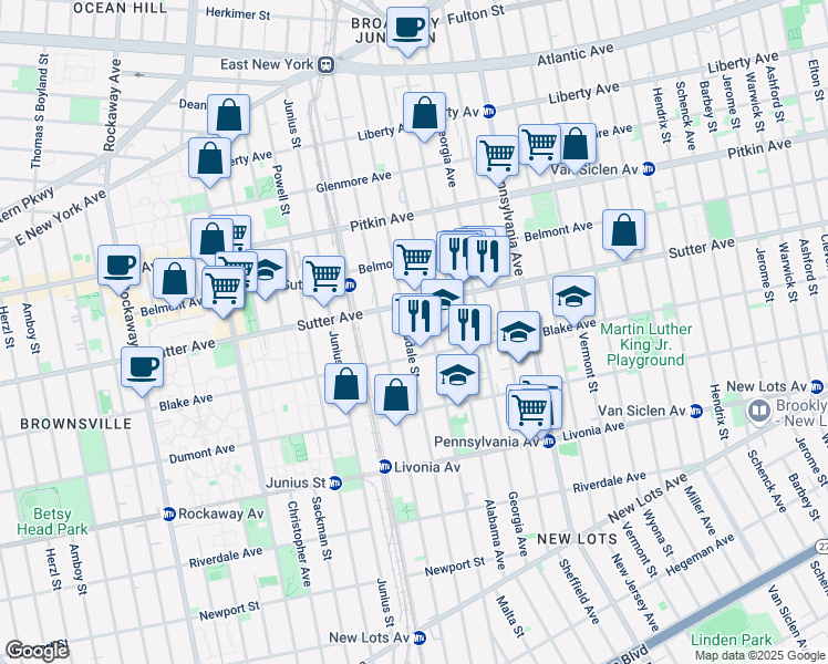 map of restaurants, bars, coffee shops, grocery stores, and more near 322-324 Williams Avenue in Brooklyn