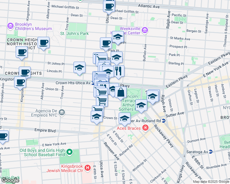map of restaurants, bars, coffee shops, grocery stores, and more near 1819 Union Street in Brooklyn