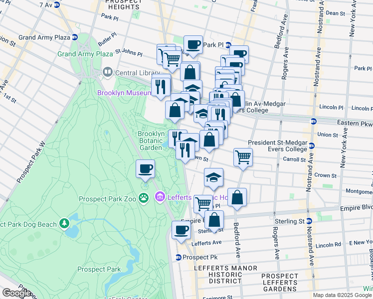 map of restaurants, bars, coffee shops, grocery stores, and more near 901 Mary Pinkett Avenue in Brooklyn