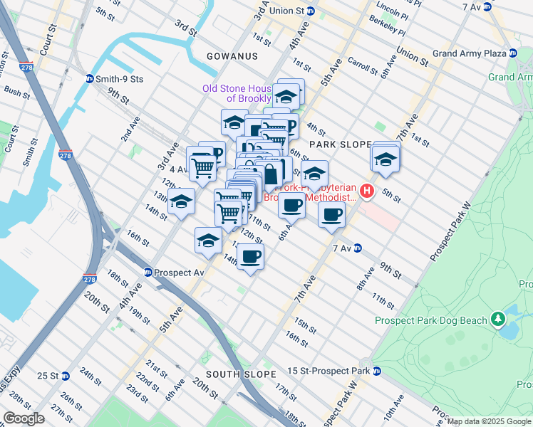 map of restaurants, bars, coffee shops, grocery stores, and more near 404 10th Street in Brooklyn
