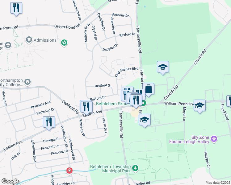 map of restaurants, bars, coffee shops, grocery stores, and more near 101 Empire Court in Bethlehem