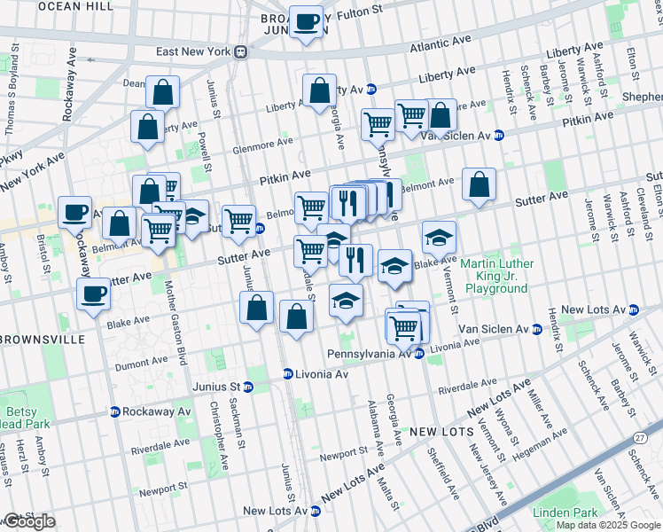 map of restaurants, bars, coffee shops, grocery stores, and more near 330 Alabama Avenue in Brooklyn
