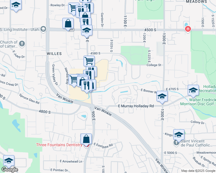 map of restaurants, bars, coffee shops, grocery stores, and more near 994 East Olympus Ridge Cove in Millcreek