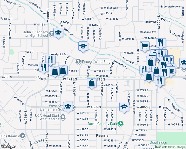 map of restaurants, bars, coffee shops, grocery stores, and more near 4476 West 4695 South in West Valley City