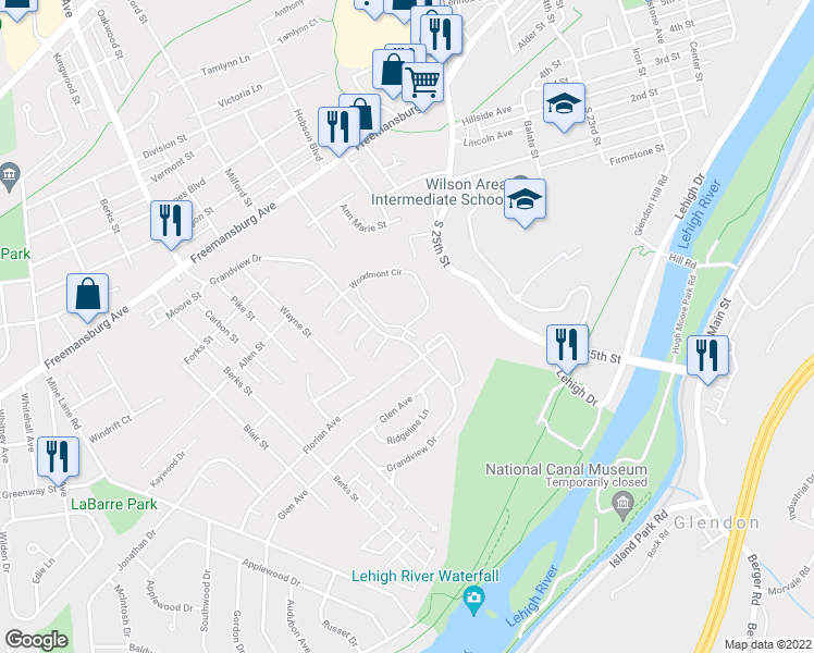 map of restaurants, bars, coffee shops, grocery stores, and more near 701 Woodmont Circle in Easton