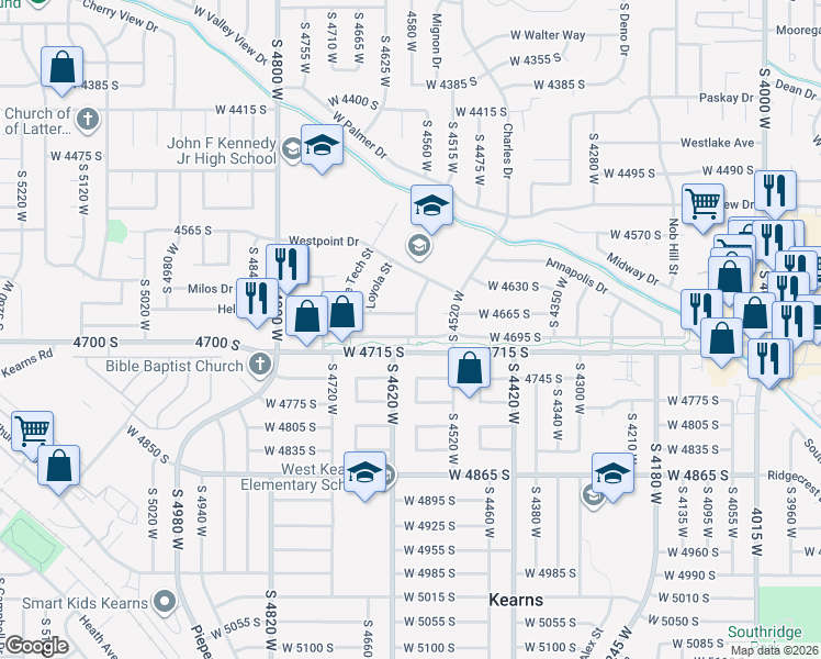 map of restaurants, bars, coffee shops, grocery stores, and more near 4686 Colgate Street in West Valley City