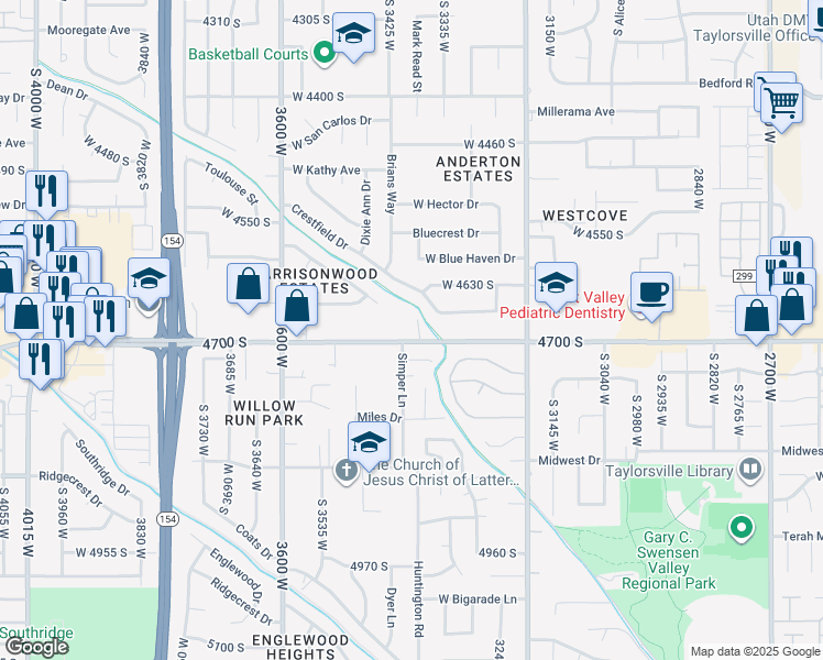 map of restaurants, bars, coffee shops, grocery stores, and more near 3368 West 4700 South in West Valley City